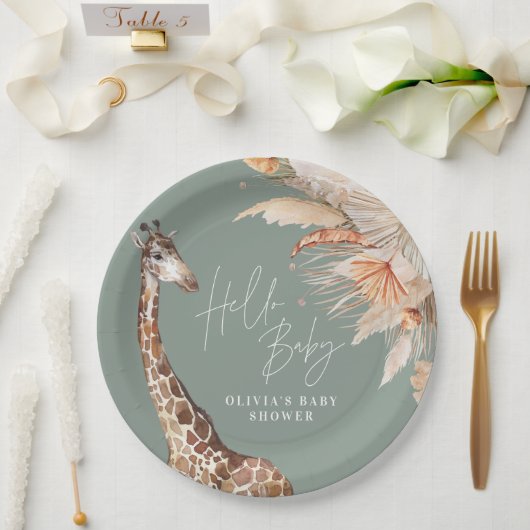 Grasgiraffe-Safari-Pampas-Gras Pappteller (Hochzeit)