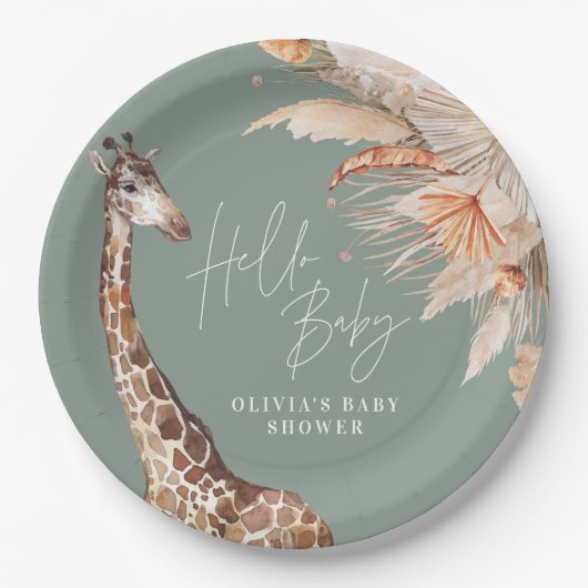 Grasgiraffe-Safari-Pampas-Gras Pappteller (Vorderseite)