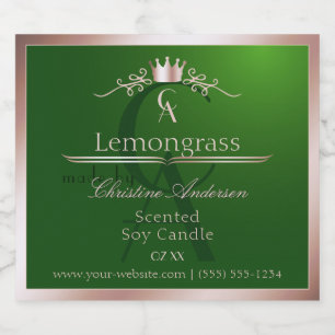 Grasgrünes Produktlabel Rosenholzrahmen Monogramm Alkoholflaschenetikett