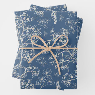 Grasmere Garden Vintag Blue Botanic Muster Geschenkpapier Set