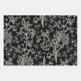 Grasmere Garden Vintag Botanisches Muster Schwarz Geschenkpapier Set