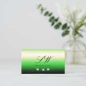 Grass Green Black Gradient Sparkle Jewels Initials Visitenkarte (Stehend Vorderseite)