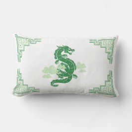 Grass Green Chinoiserie Dragon und Wolken Lendenkissen