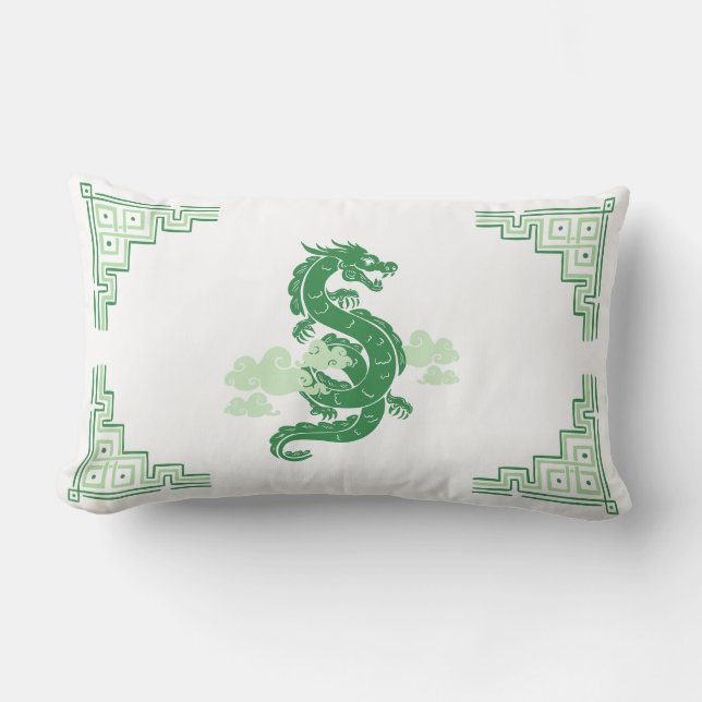 Grass Green Chinoiserie Dragon und Wolken Lendenkissen (Vorderseite)