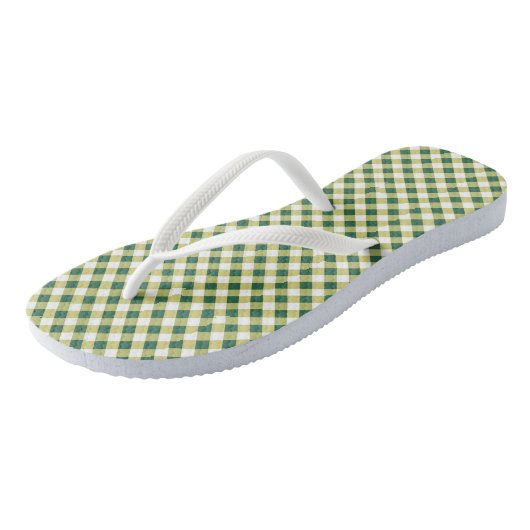 Grass Green Gingham Design Flip Flops Badesandalen (Schrägansicht)