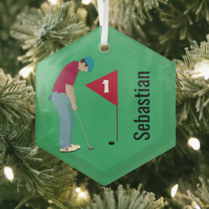 Grass Green Golfer Putting Ornament Aus Glas