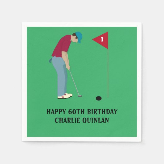 Grass Green Golfer Themed Serviette (Vorderseite)