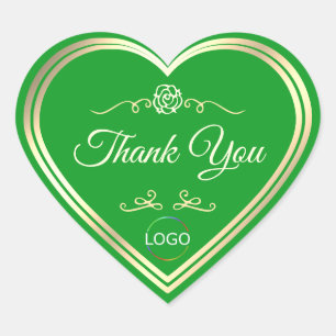 Grass Green mit Gold-Rahmen und Logo Vielen Dank Herz-Aufkleber