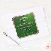 Grass Green Product Label Rose Gold Frame Monogram Quadratischer Aufkleber (Umschlag)
