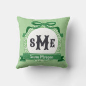 Grass Green Reverse Griechisch Key Bow Monogram Kissen (Rückseite)