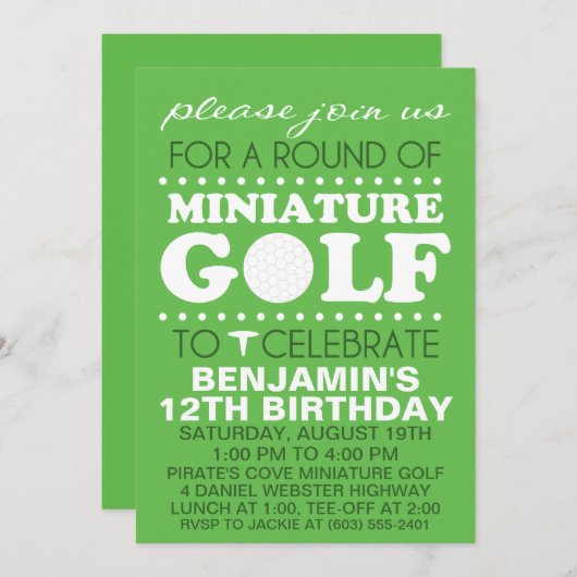 Grass Green Tee Time Miniature Golf Birthday Party Einladung (Vorne/Hinten)