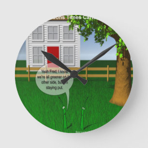 Grass Greener On Other Side Funny Runde Wanduhr