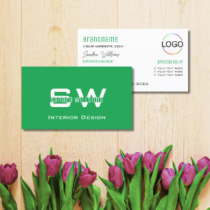 Grass grün, einfach mit Monogramm und Logo Visitenkarte