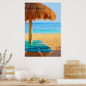 Grass Hut & Loungers On Beach Poster (Küche)