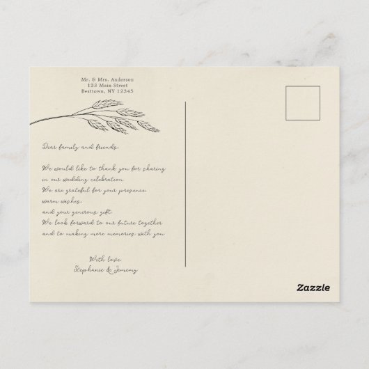 Grass Line Art Foto Vielen Dank Post Card Postkarte (Rückseite)