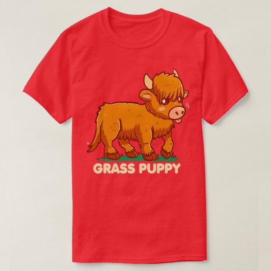 Grass Puppy Scottish Highland Cow T-Shirt (Design vorne)