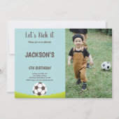 Grass Soccer Geburtstagseinladung mit Foto Einladung (Vorderseite)