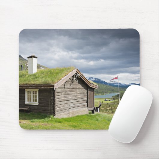 Grasscholledach-Blockhaus in Norwegen mousepad (Mit Mouse)
