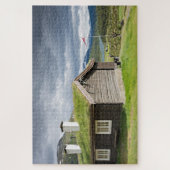 Grasscholledach-Blockhaus in Norwegen-Wildnis Puzzle (Vertikal)