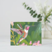 Grasschwanz-Hummingvogel in Flugmalerei Postkarte (Stehend Vorderseite)