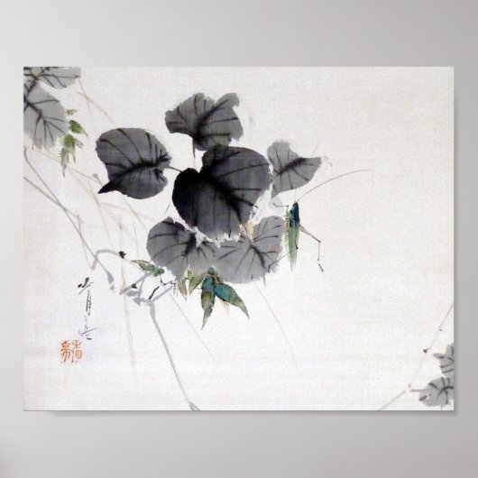 Grasshopper am Kudzu Leaf, Watanabe Seitei Poster (Vorne)
