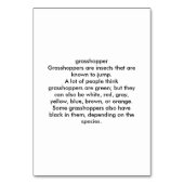 Grasshopper benutzerdefinierte Insektenlesekarten Tischnummer (Rückseite)