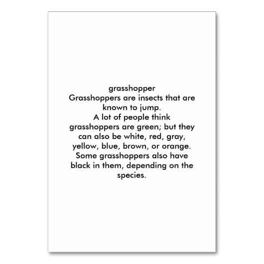 Grasshopper benutzerdefinierte Insektenlesekarten Tischnummer (Rückseite)