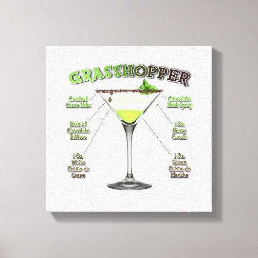 GRASSHOPPER Cocktail Rezept Art 12 "x12" Leinwanddruck (Vorderseite)
