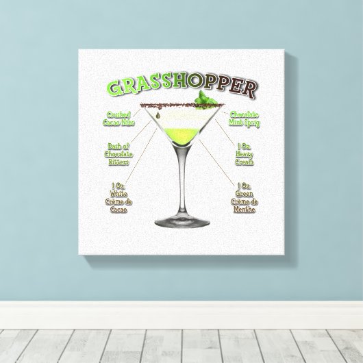 GRASSHOPPER Cocktail Rezept Art 12 "x12" Leinwanddruck (Insitu (Holzboden))