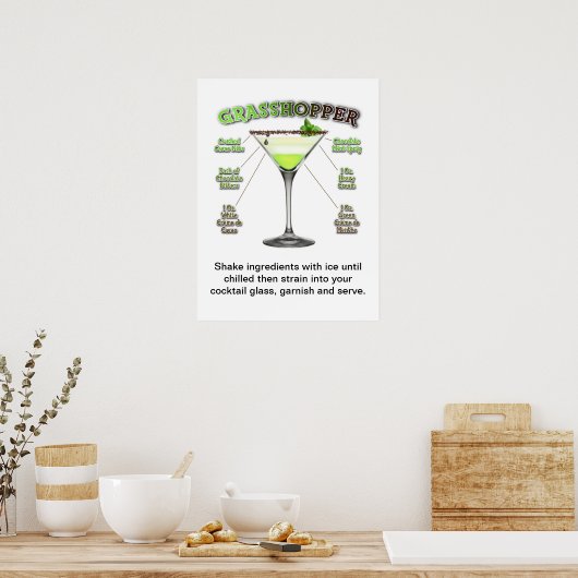 GRASSHOPPER Cocktail Rezept Art 18" x 24" Poster (Küche)