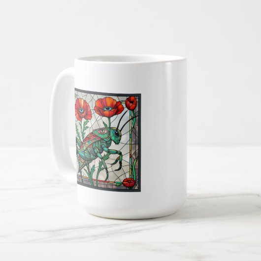 Grasshopper Cricket-Buntglas Mohn Blume Auge Kaffeetasse (Vorderseite Links)