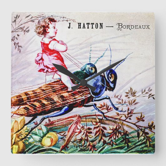 Grasshopper für Kinder Quadratische Wanduhr (Vorderseite)
