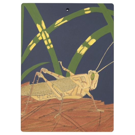 Grasshopper in grünem Gras im blauen Hintergrund Klemmbrett (Rückseite)