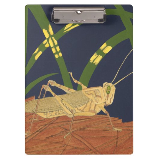 Grasshopper in grünem Gras im blauen Hintergrund Klemmbrett (Vorderseite)