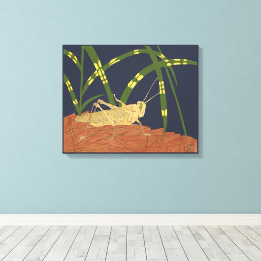 Grasshopper in grünem Gras im blauen Hintergrund Leinwanddruck (Insitu (Holzboden))