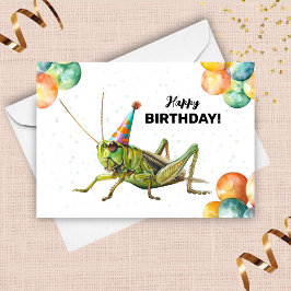 Grasshopper Party Hat Wasserfarbe Glücklich Geburt Karte