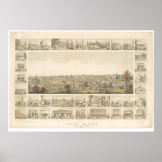 Grasstal, CA. Panoramakarte 1858 (0663A) Poster (Vorne)