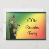 Grassy Bouquet und Schmetterlinge zum 100. Geburts Einladung (Vorderseite)