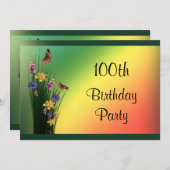 Grassy Bouquet und Schmetterlinge zum 100. Geburts Einladung (Vorne/Hinten)