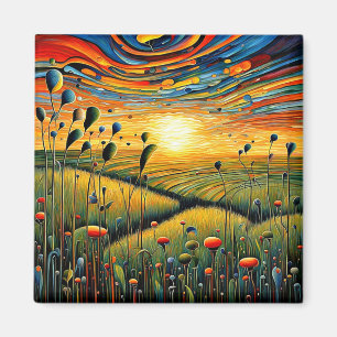Graswiesen bei Sonnenuntergang 4 Magnet