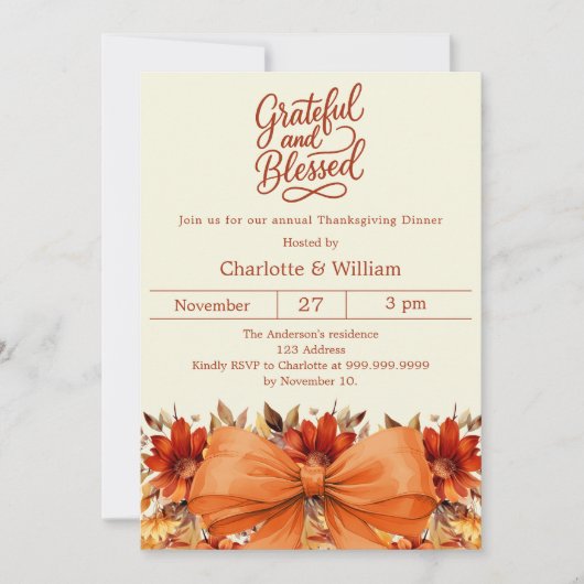 Gratechner bläserorangefarbener Erntedank Einladung (Vorderseite)