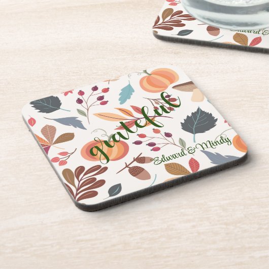 Grateful (6) Monogram Autumn Pattern Untersetzer (Linke Seite)