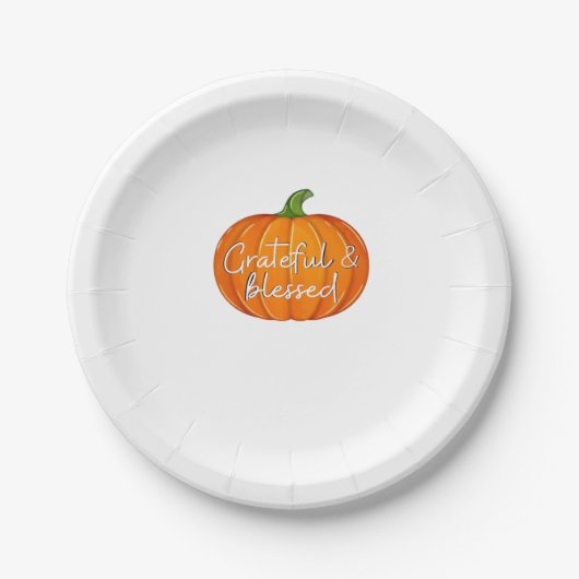 Grateful and Blessed - Pumpkin Fall Thanksgiving Pappteller (Vorderseite)