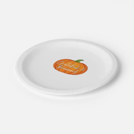 Grateful and Blessed - Pumpkin Fall Thanksgiving Pappteller (Schrägansicht)