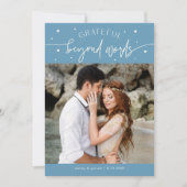 Grateful Beyond Words Wedding Photo Denim Blue Dankeskarte (Vorderseite)