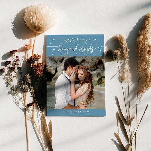 Grateful Beyond Words Wedding Photo Denim Blue Dankeskarte