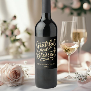 Grateful Blesses Black Erntedank Dinner Party Weinetikett