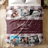 Grateful Burgundy Kariert Fall Family Foto Collage Fleecedecke