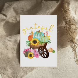 Grateful Cart Pumpkins Sunflower Erntedank Card