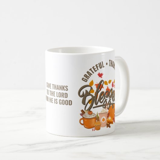 GRATEFUL DANKFUL BLESSED Christlicher Erntedank Kaffeetasse (VorderseiteRechts)